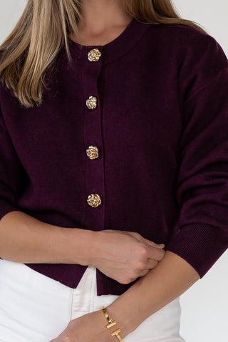 Fallon Burgundy Button Knit Cardigan