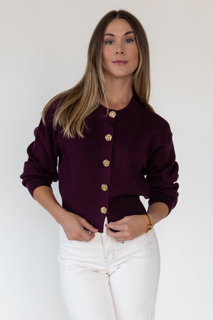 Fallon Burgundy Button Knit Cardigan