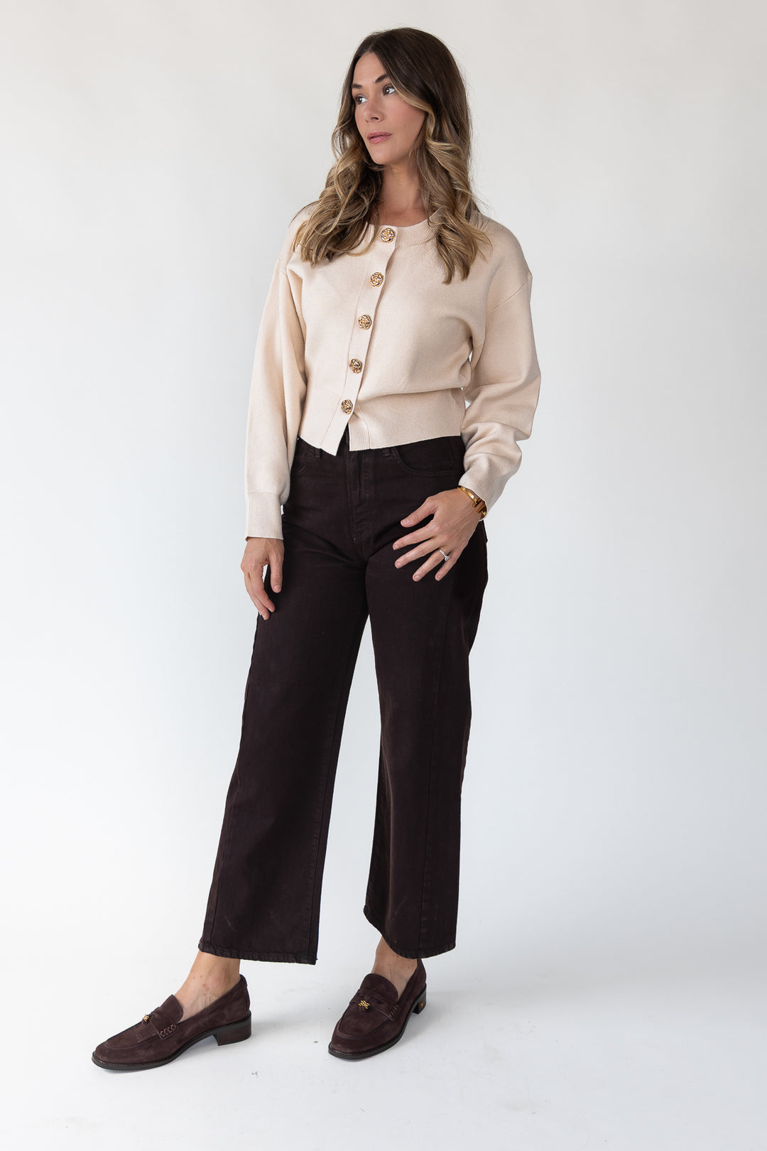 Fallon Cream Button Knit Cardigan