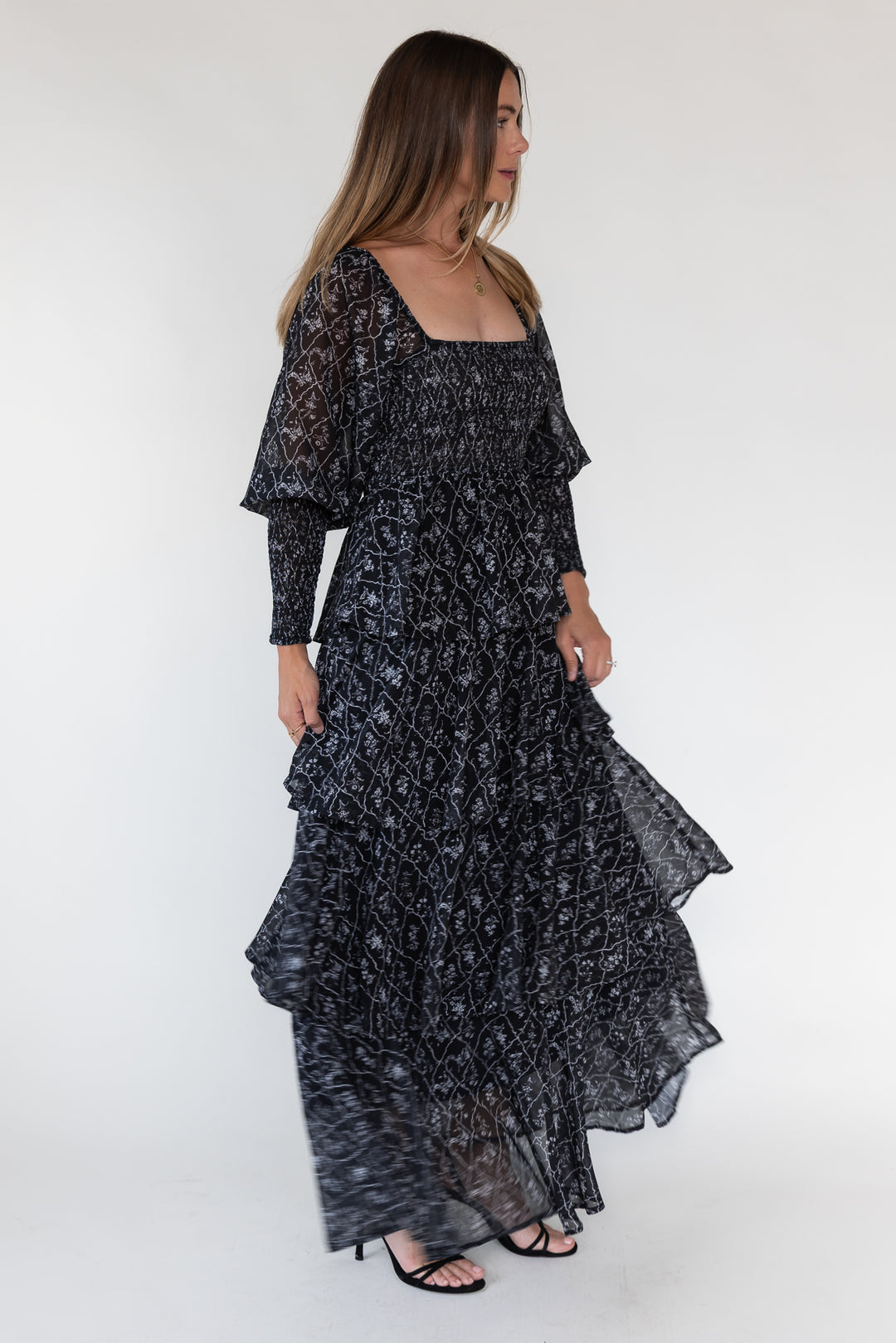 Florence Black Floral Tiered Maxi Dress