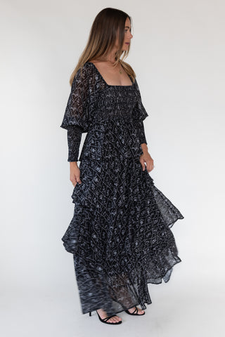 Florence Black Floral Tiered Maxi Dress