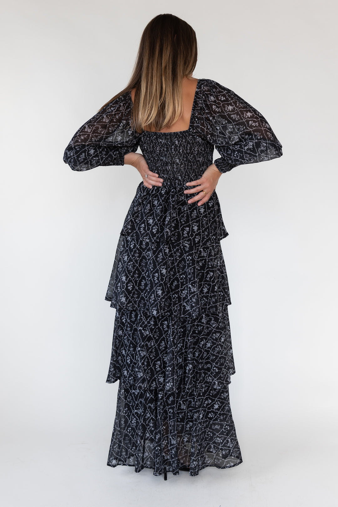 Florence Black Floral Tiered Maxi Dress