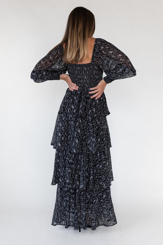 Florence Black Floral Tiered Maxi Dress