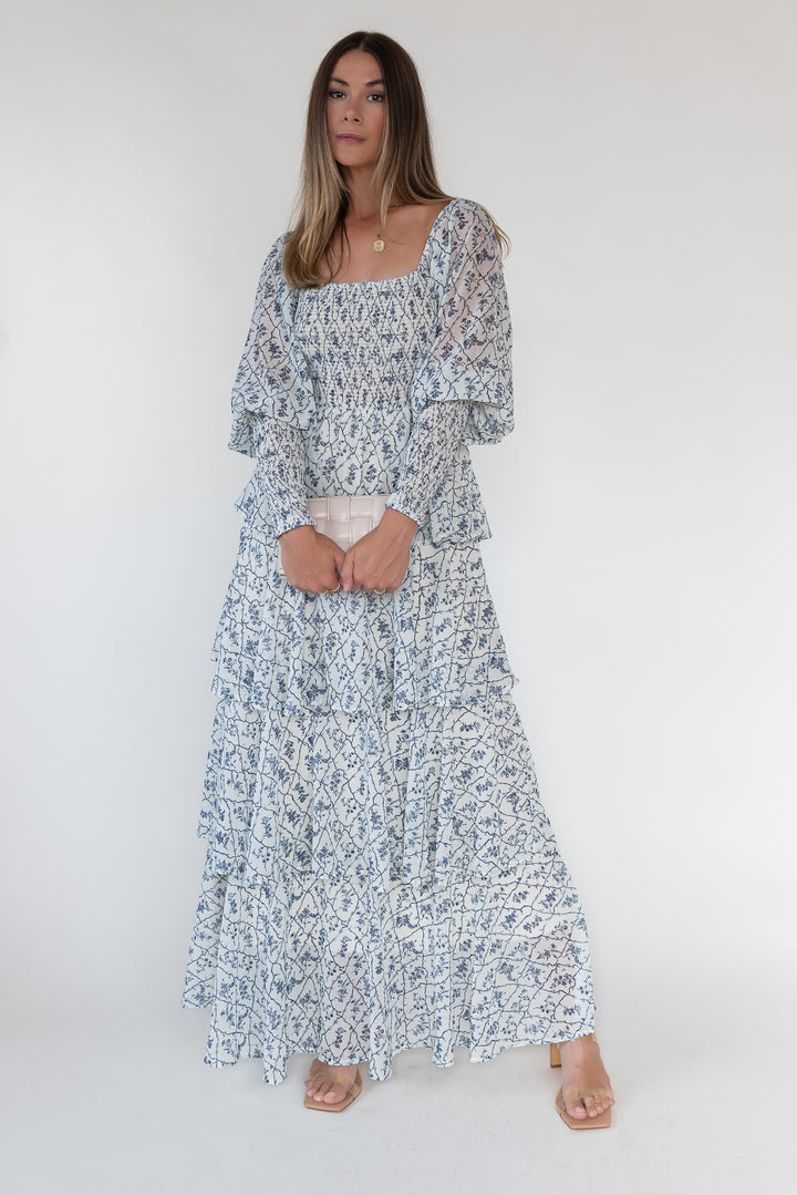 Florence Cream Floral Tiered Maxi Dress