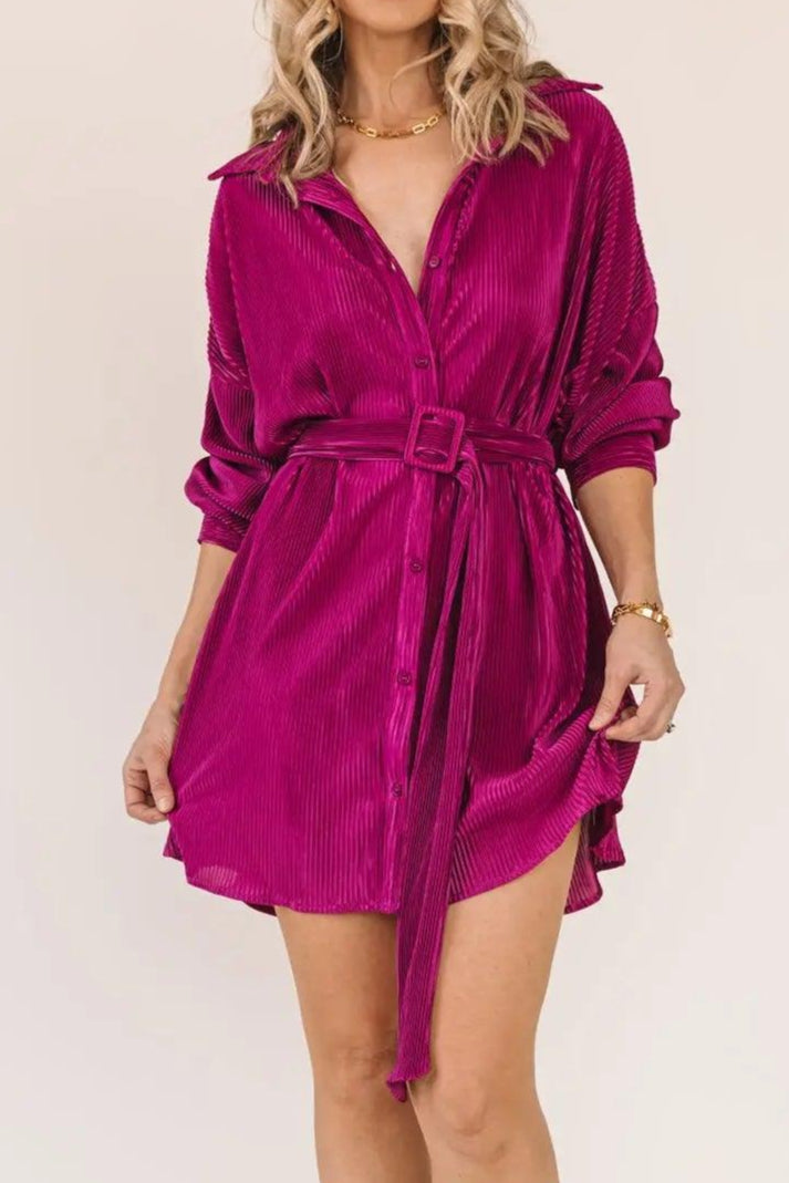 Glam Girl Magenta Plisse Belted Dress  JO+CO