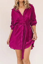 Glam Girl Magenta Plisse Belted Dress  JO+CO
