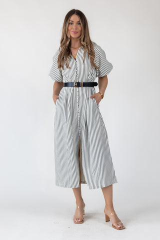 Harbor Black Stripe Midi Dress