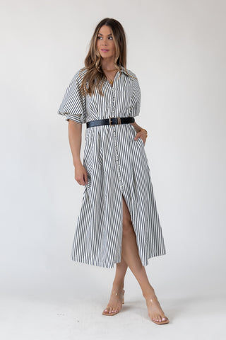 Harbor Black Stripe Midi Dress