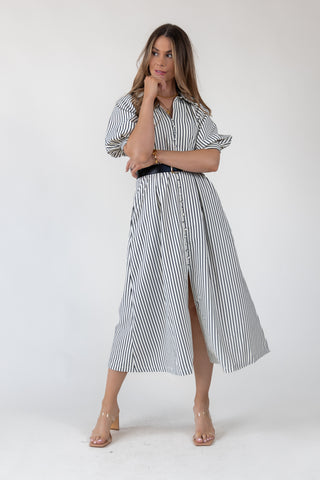 Harbor Black Stripe Midi Dress