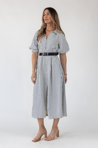 Harbor Black Stripe Midi Dress