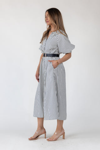 Harbor Black Stripe Midi Dress