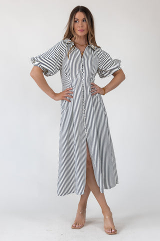 Harbor Black Stripe Midi Dress