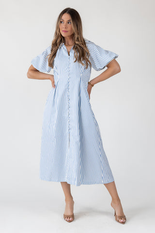 Harbor Blue Stripe Midi Dress