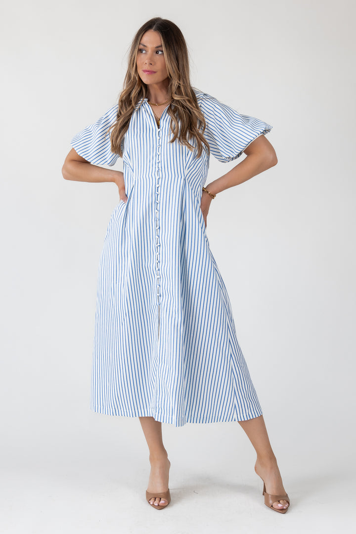 Harbor Blue Stripe Midi Dress