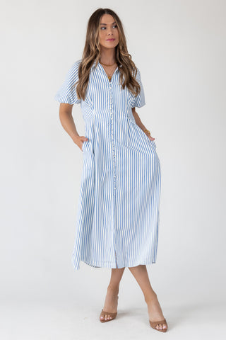 Harbor Blue Stripe Midi Dress