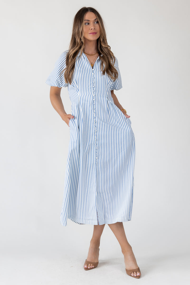 Harbor Blue Stripe Midi Dress