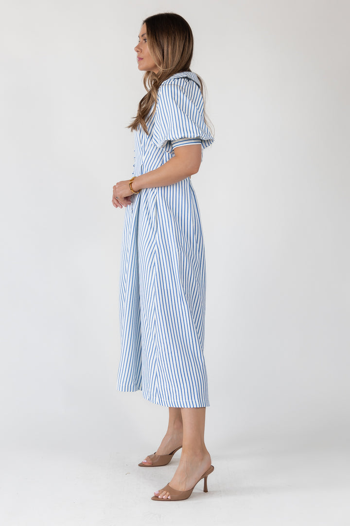 Harbor Blue Stripe Midi Dress