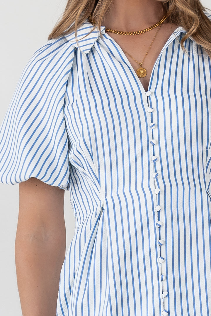 Harbor Blue Stripe Midi Dress