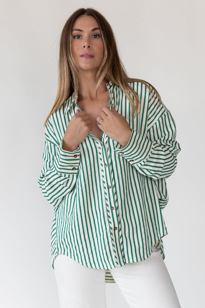 Harlow Green Textured Stripe Top