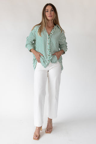 Harlow Green Textured Stripe Top