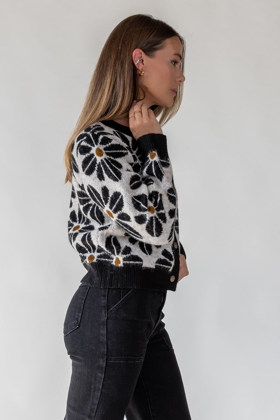 Hayes Black Floral Knit Cardigan