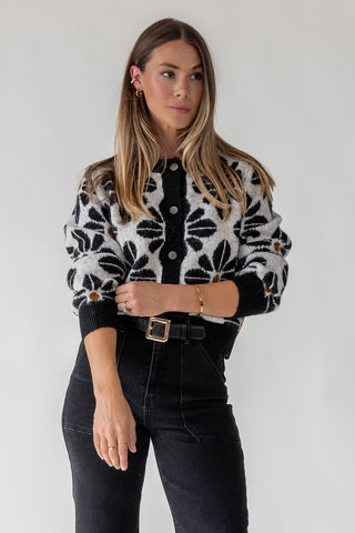 Hayes Black Floral Knit Cardigan