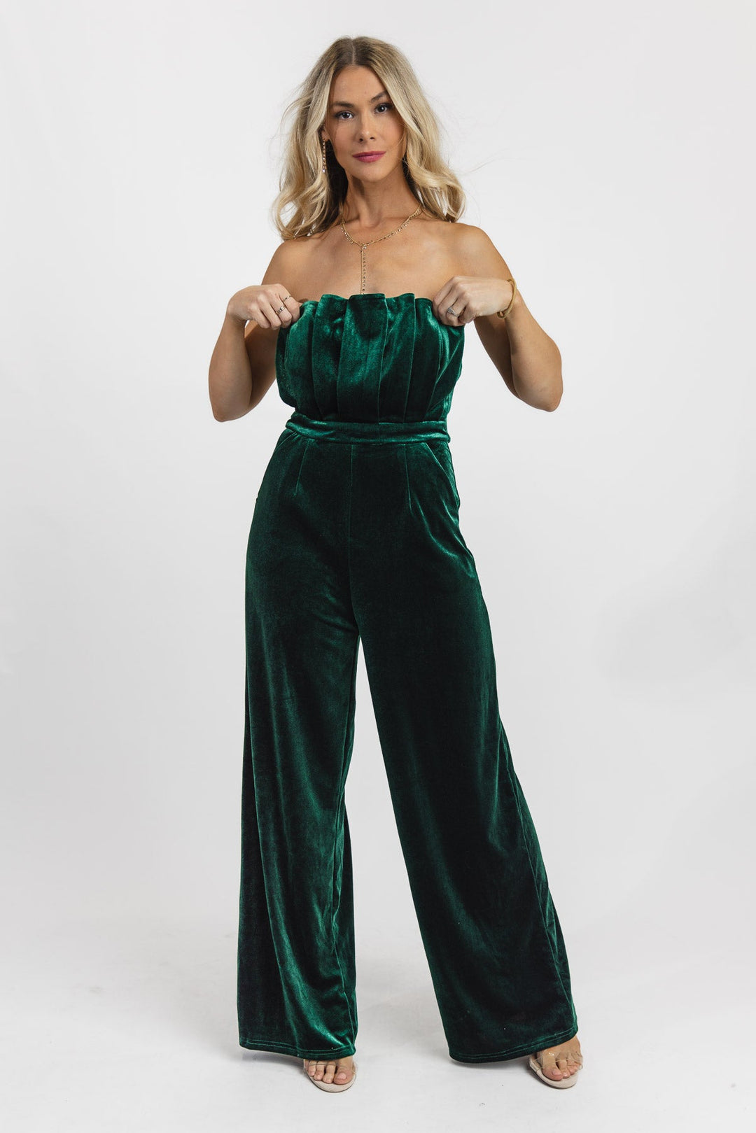 Festive Fling Emerald Velvet Jumpsuit - Final Sale