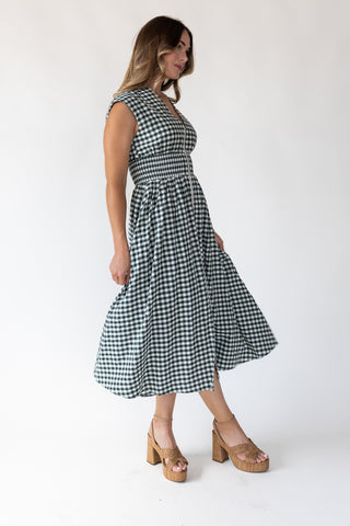 Ivette Green Gingham Midi Dress