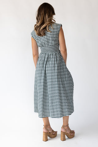 Ivette Green Gingham Midi Dress