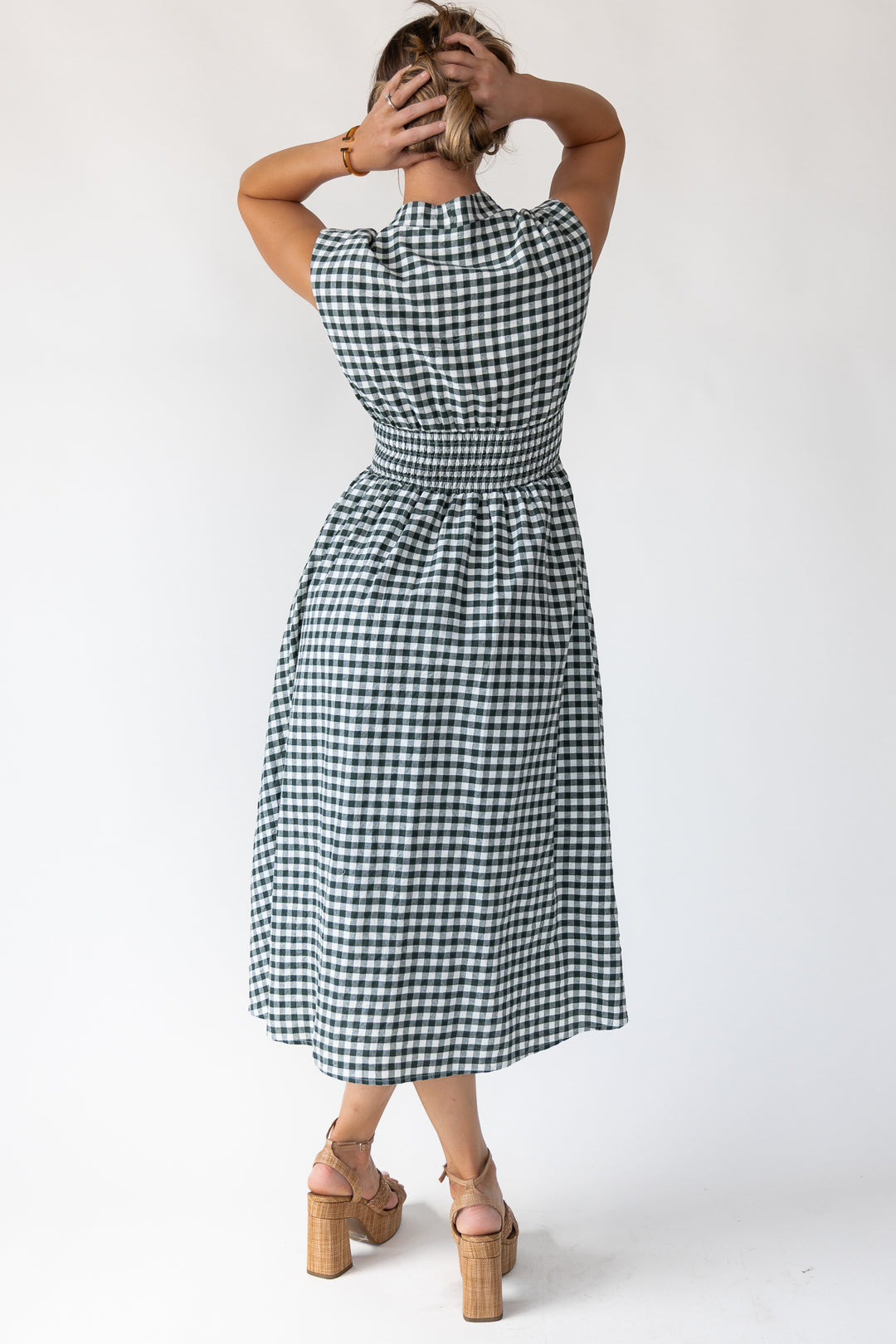 Ivette Green Gingham Midi Dress