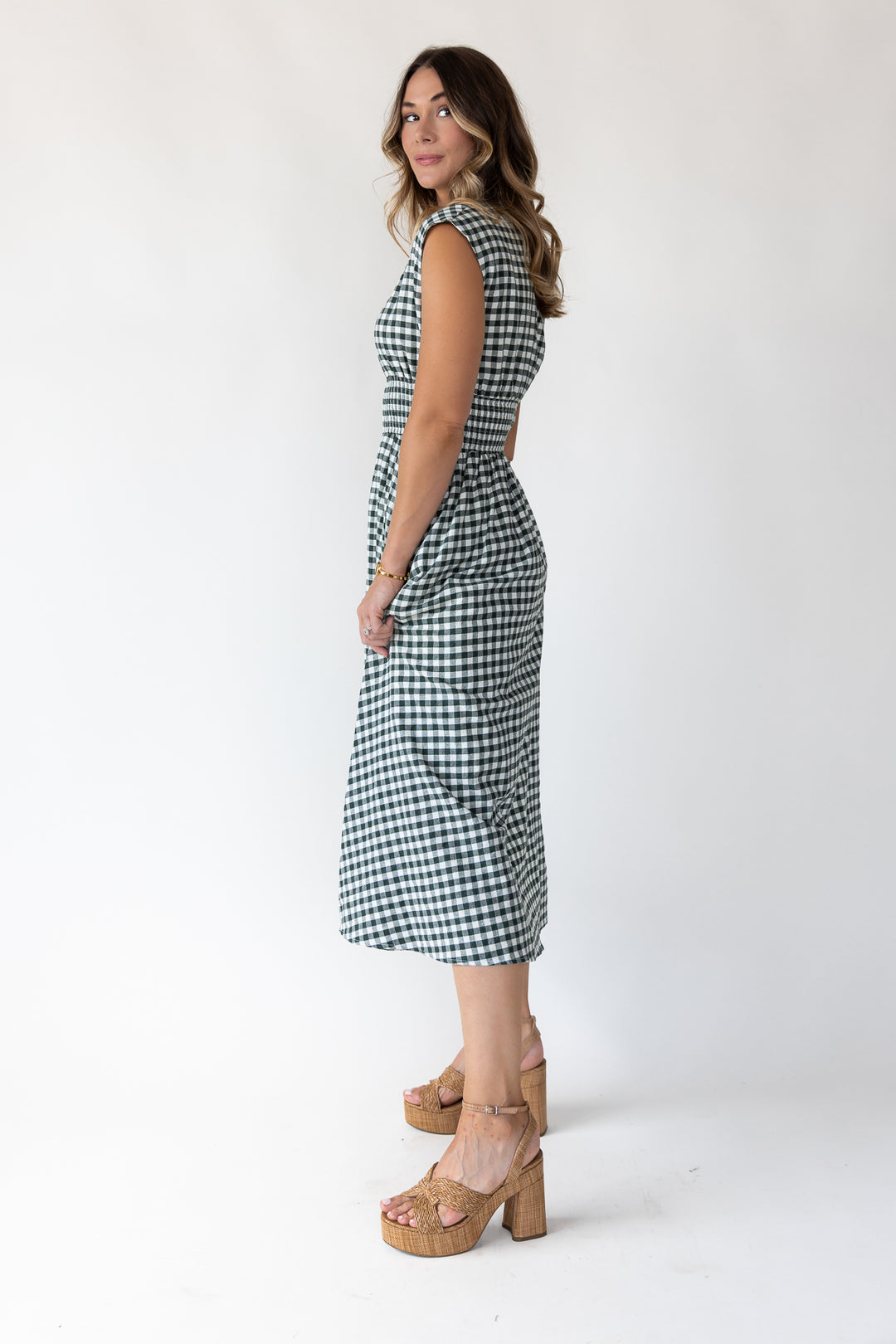 Ivette Green Gingham Midi Dress
