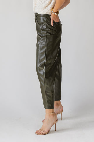 Jude Pleather Barrel Pants - Olive