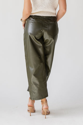 Jude Pleather Barrel Pants - Olive