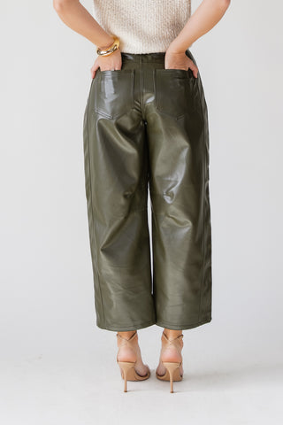 Jude Pleather Barrel Pants - Olive