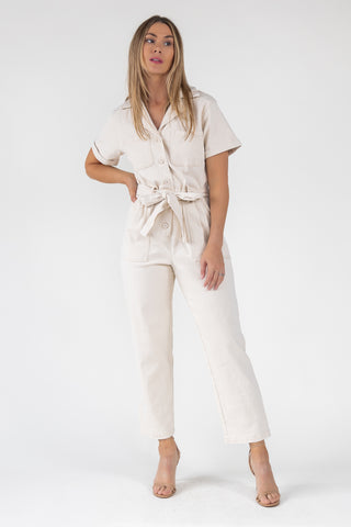 Kendall Cream Washed Jumpsuit - Final Sale