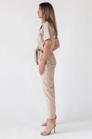 Kendall Khaki Washed Jumpsuit - Final Sale