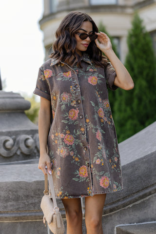 Goldie Floral Mini Dress - Brown