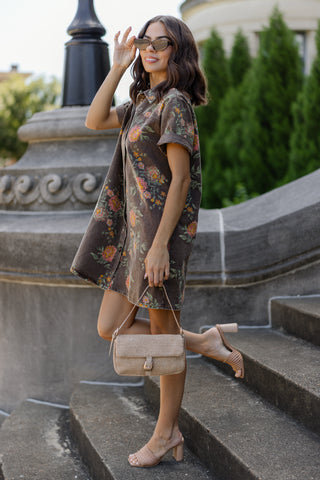 Goldie Floral Mini Dress - Brown