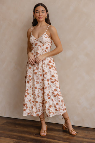Leta Tan Embroidered Trim Dress - Final Sale