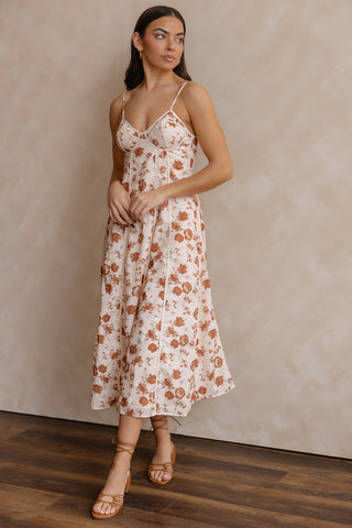 Leta Tan Embroidered Trim Dress - Final Sale