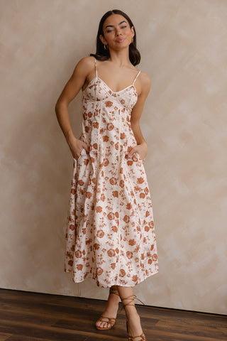Leta Tan Embroidered Trim Dress - Final Sale