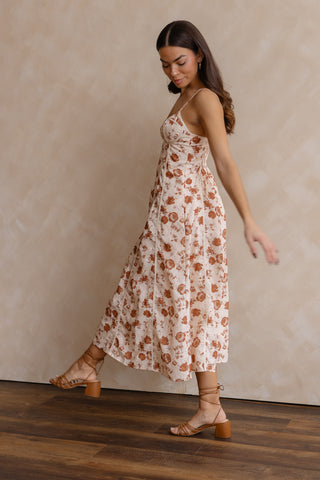 Leta Tan Embroidered Trim Dress - Final Sale