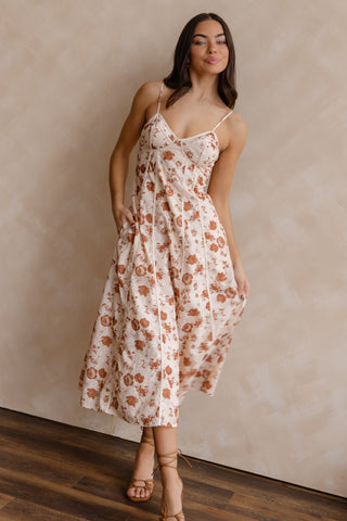 Leta Tan Embroidered Trim Dress - Final Sale