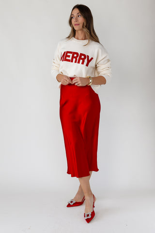 Livia Satin Midi Skirt - Red