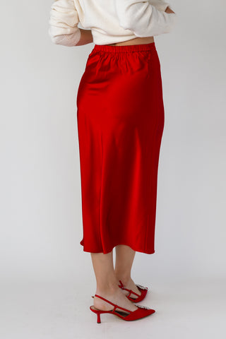 Livia Satin Midi Skirt - Red