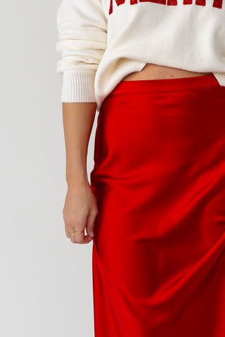 Livia Satin Midi Skirt - Red