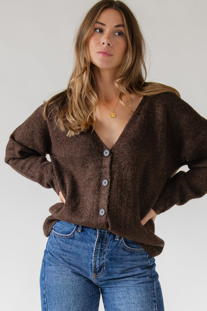 Lora Button Cardigan - Brown