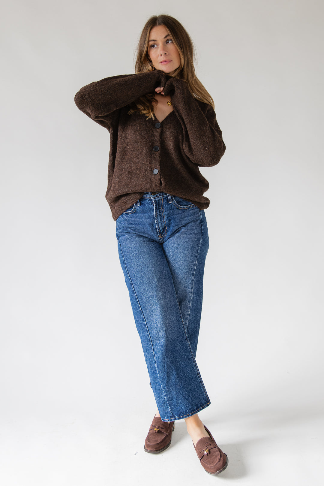 Lora Button Cardigan - Brown