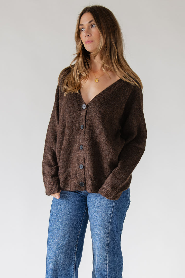 Lora Button Cardigan - Brown