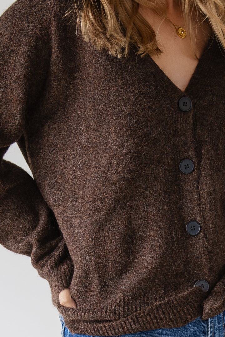 Lora Button Cardigan - Brown
